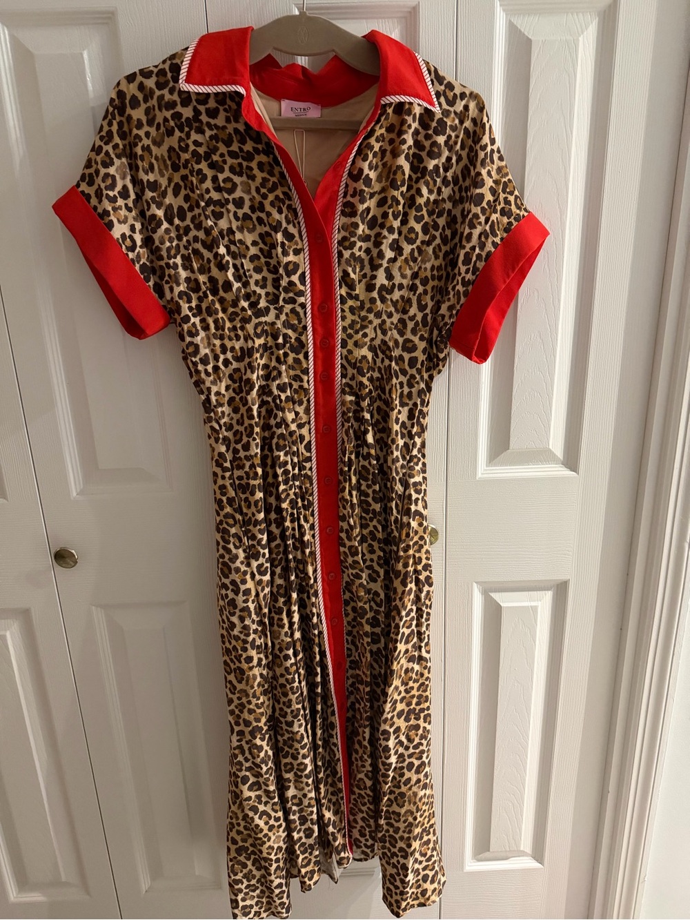 Leopard Print Dress with Red Trim - Women